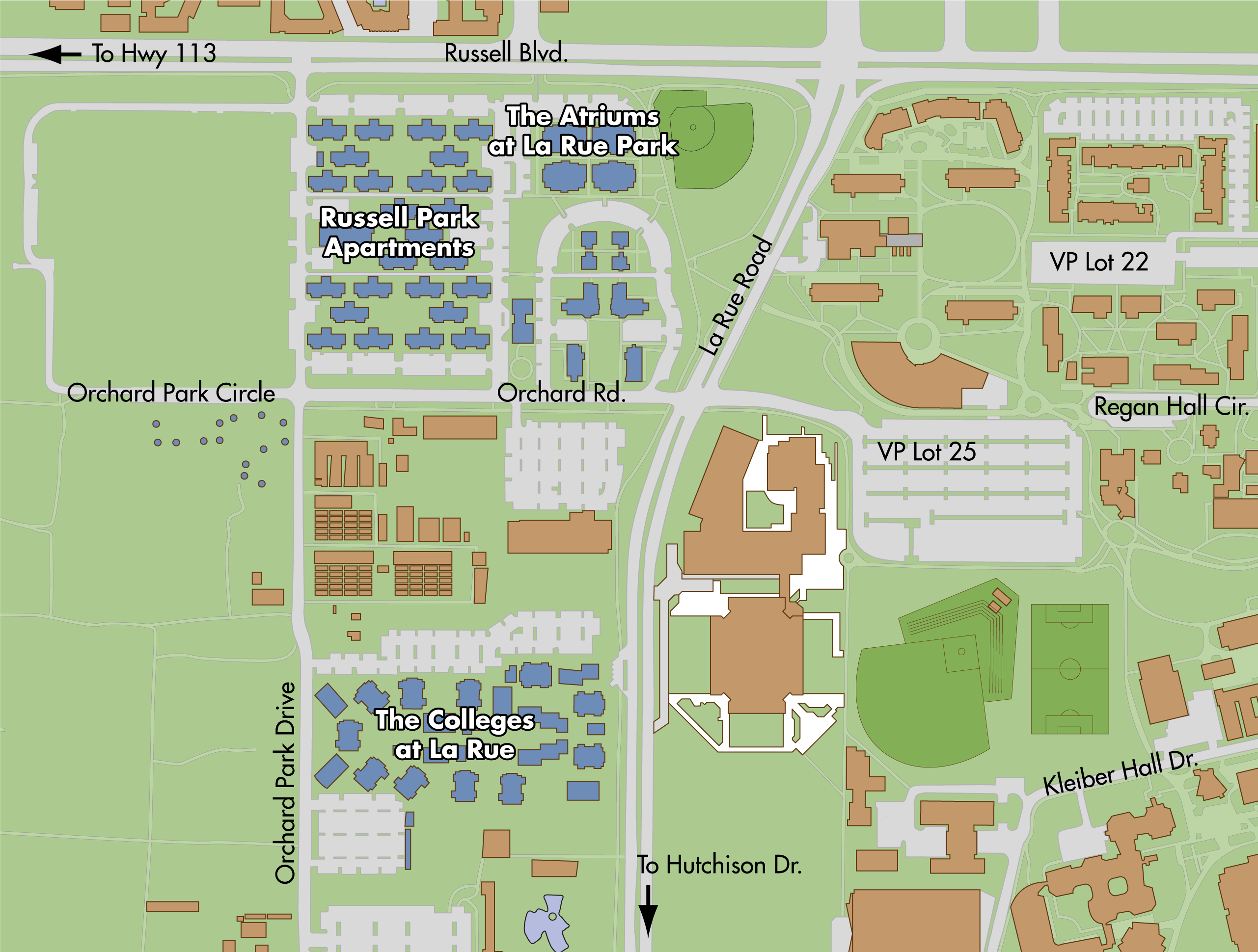 Map of P3 on-campus apartments locations on the UC Davis campus