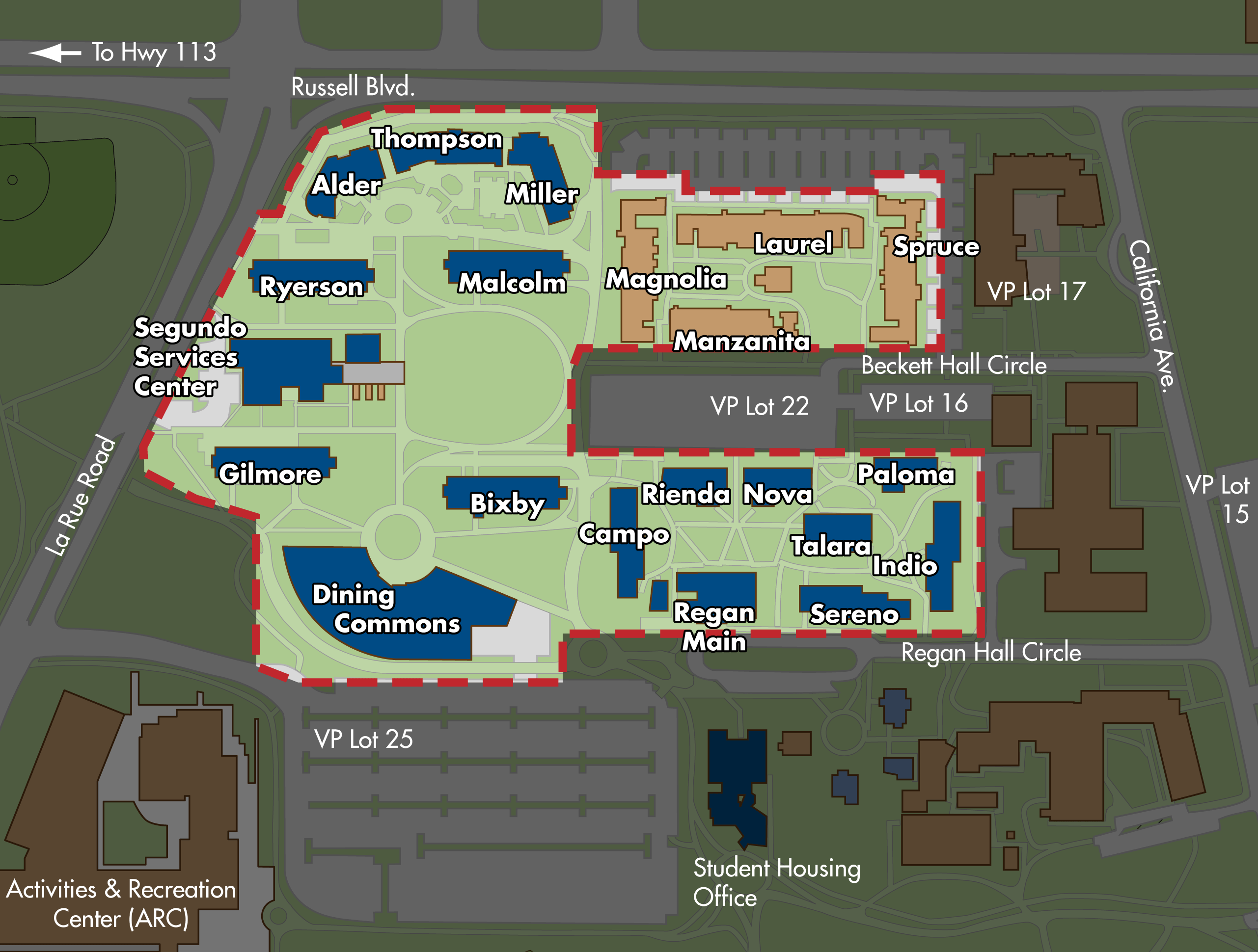 Map of the Segundo residence hall area
