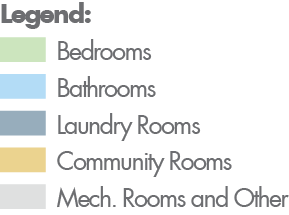 Legend defines colors used in the floorplans