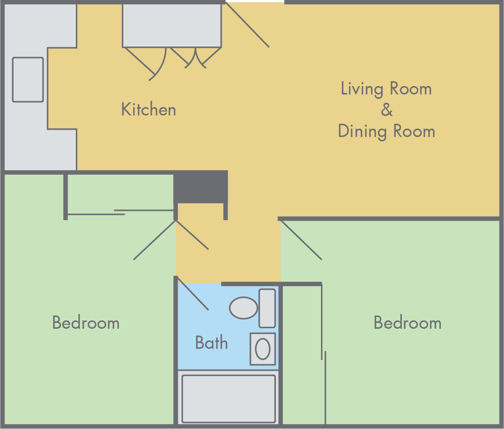 Solano Park 2 bedroom, 1 bathroom floor plan