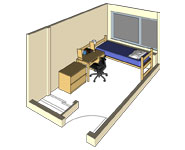Graphic: Single occupancy 3-D room rendering