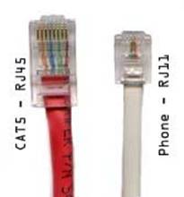 Photo: Category 5 10base-T ethernet cable and a telephone RJ11 cable