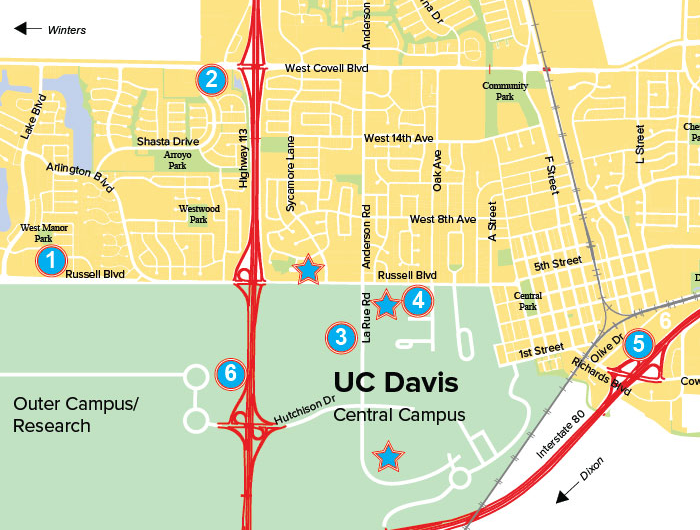 Map of UC Davis and the SHA community locations