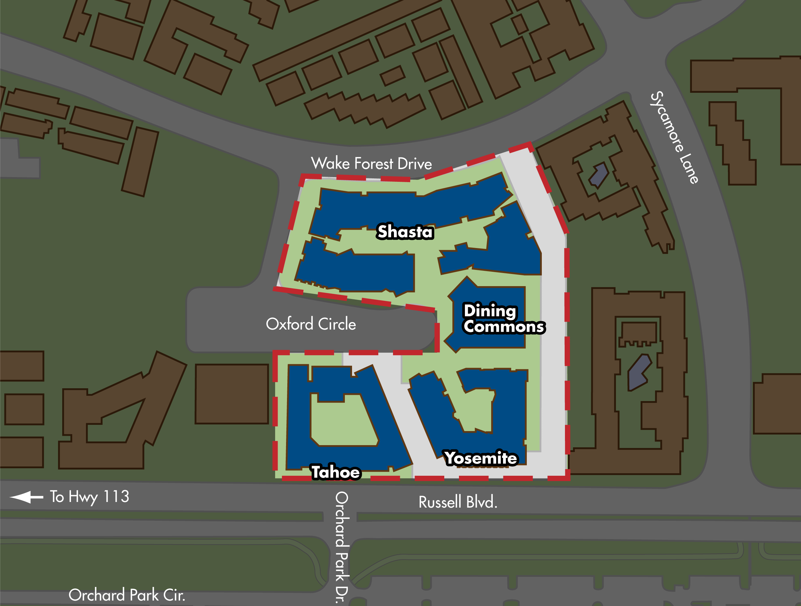 Map of the Cuarto residence hall area
