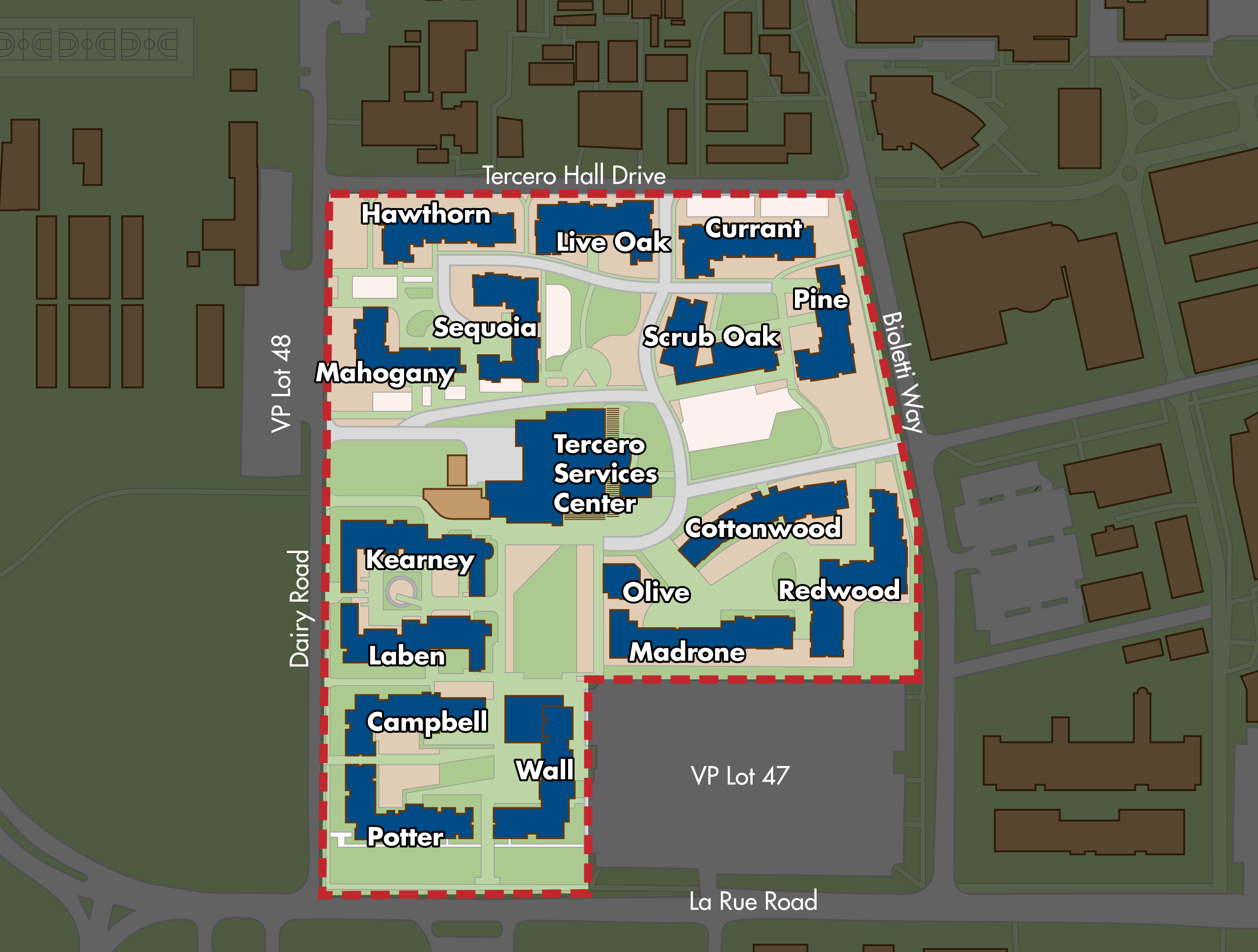 Map of the Tercero residence hall area