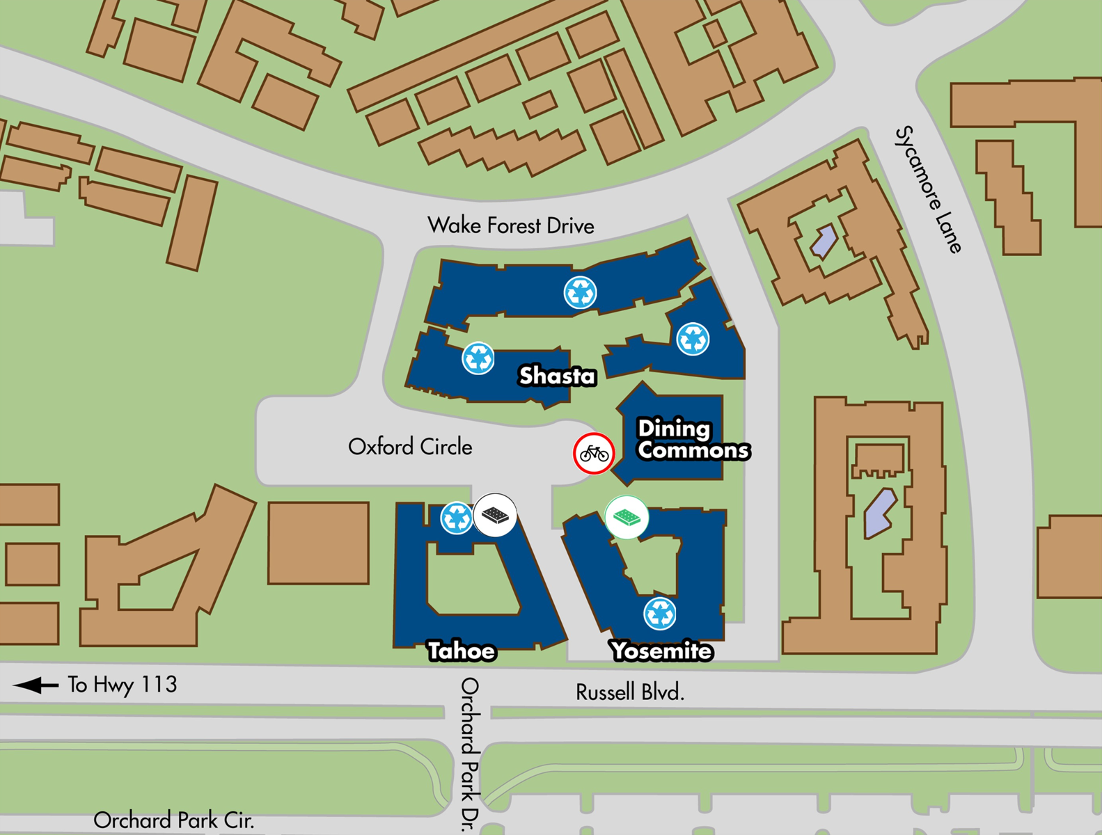 Map: Donation locations are available in Alder, Thompson, Miller, Bixby, Gilmore, Malcolm, and Ryerson residence halls, and in Regan Main and Spruce at Primero Grove.