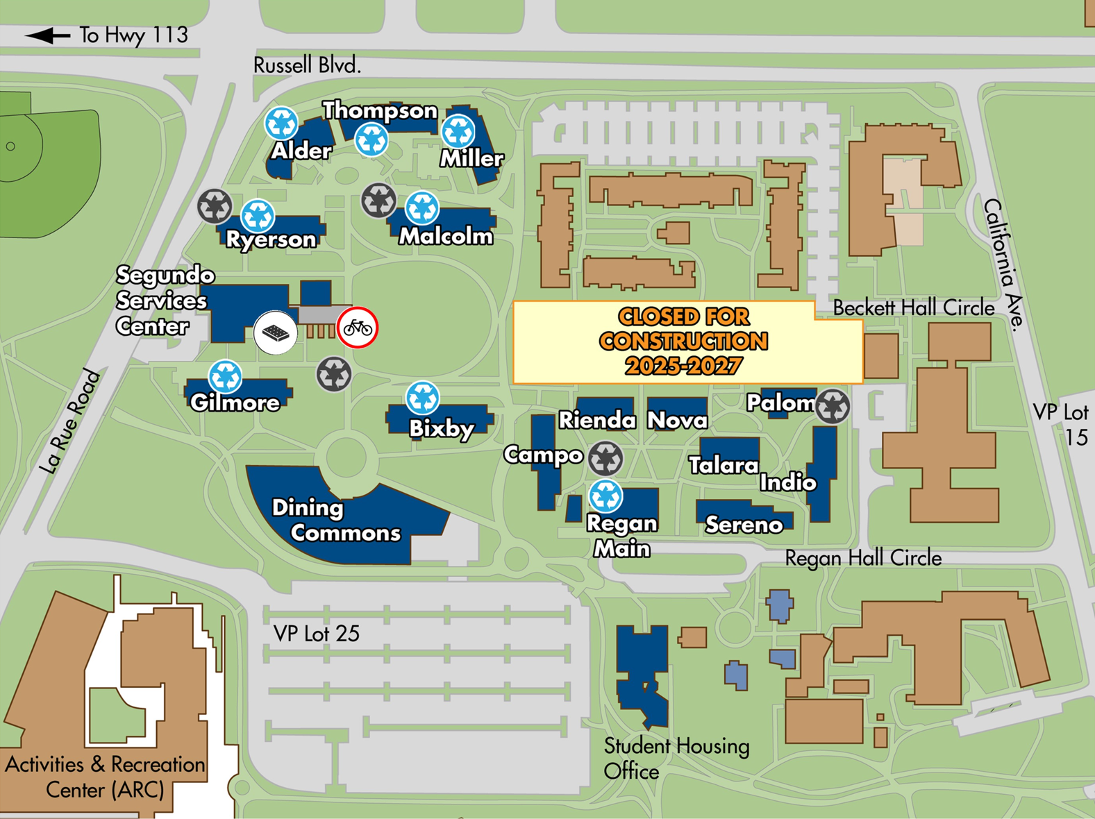 Map: Donation locations are available in Alder, Thompson, Miller, Bixby, Gilmore, Malcolm, and Ryerson residence halls, and in Regan Main and Spruce at Primero Grove.
