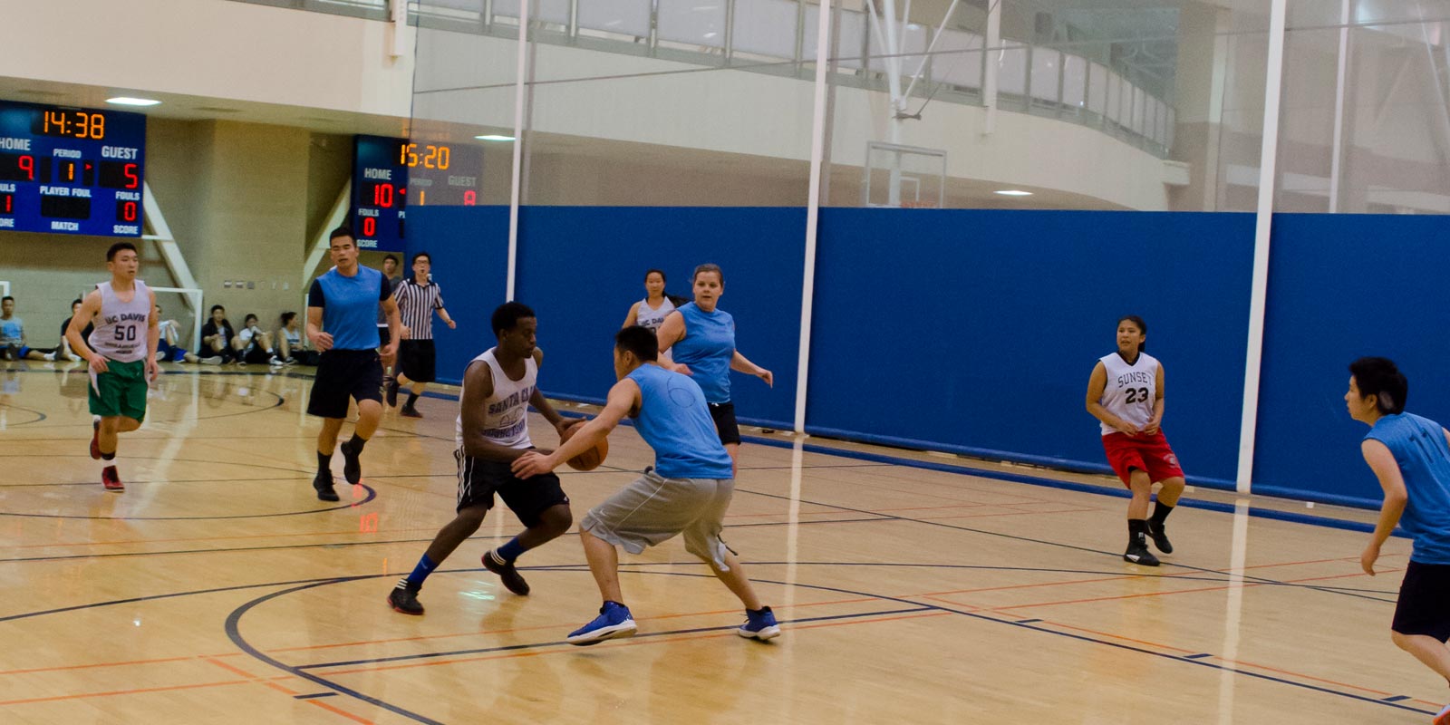 UC Davis students play basketball, one of the sports in the Res Hall Cup Competition